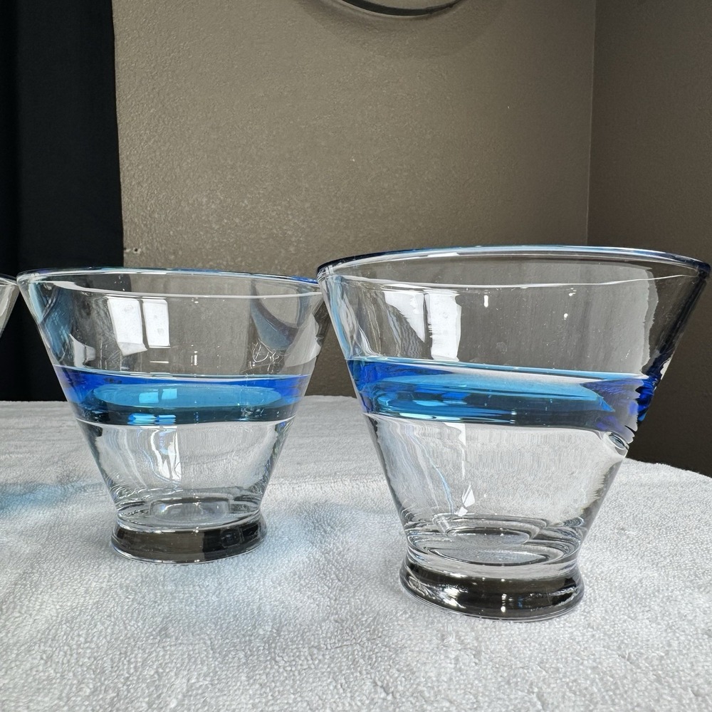 Vintage Murano Crystal Aqua Swirl Cosmo Stemless Martini Glasses- Set of 4 - Picture 3 of 6